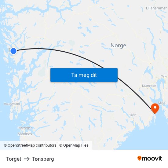 Torget to Tønsberg map