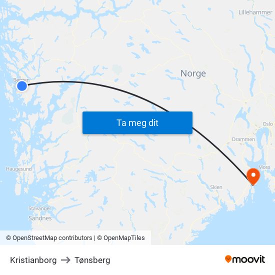 Kristianborg to Tønsberg map