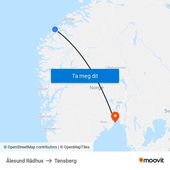 Ålesund Rådhus to Tønsberg map