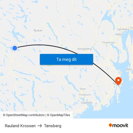 Rauland Krossen to Tønsberg map