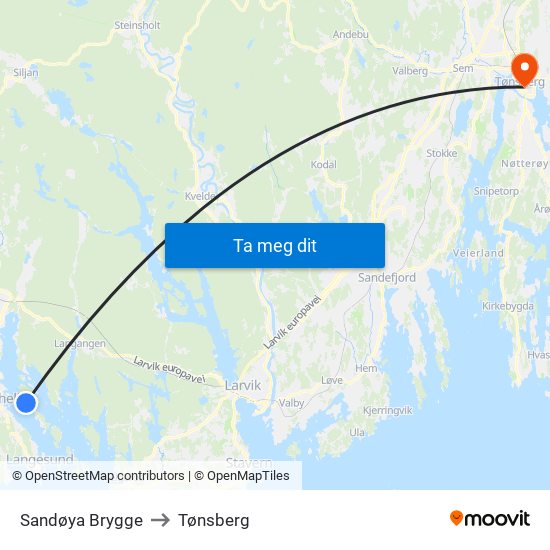 Sandøya Brygge to Tønsberg map