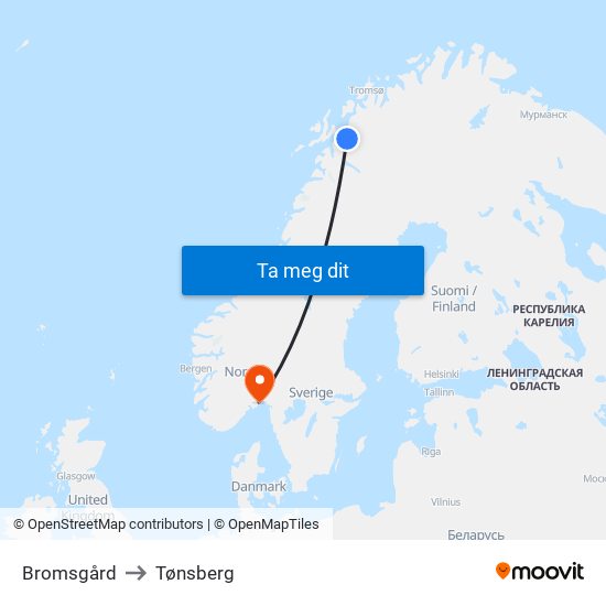 Bromsgård to Tønsberg map