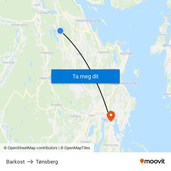Barkost to Tønsberg map