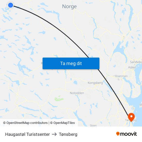 Haugastøl Turistsenter to Tønsberg map
