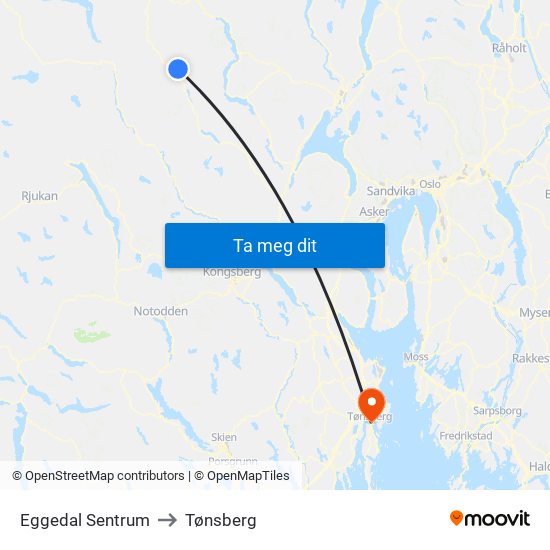 Eggedal Sentrum to Tønsberg map