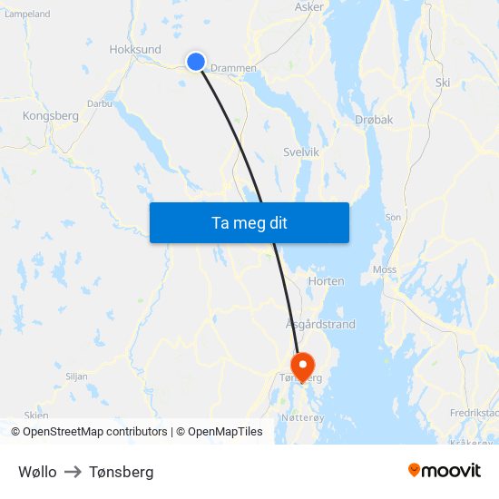 Wøllo to Tønsberg map