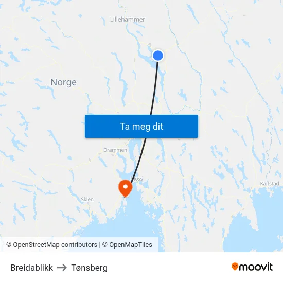 Breidablikk to Tønsberg map