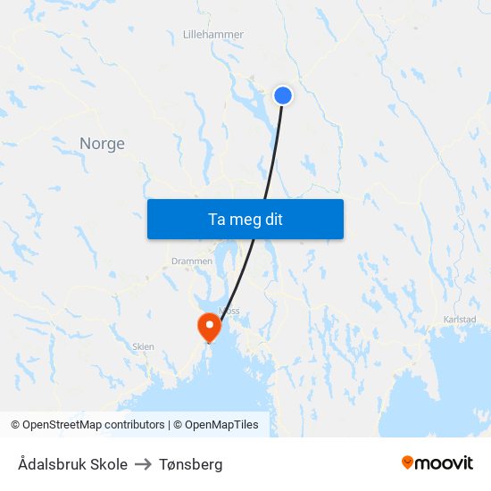 Ådalsbruk Skole to Tønsberg map