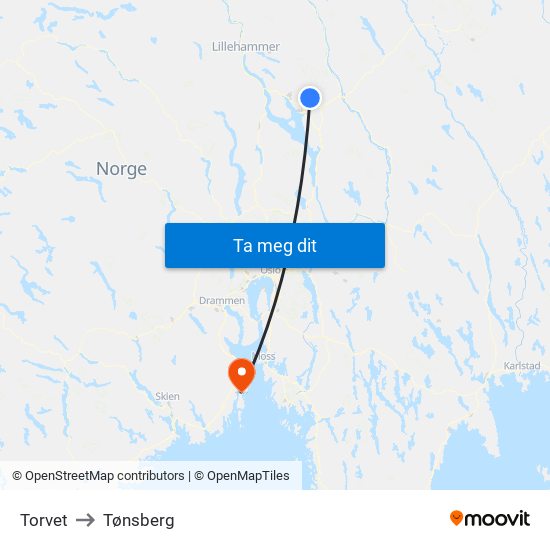 Torvet to Tønsberg map