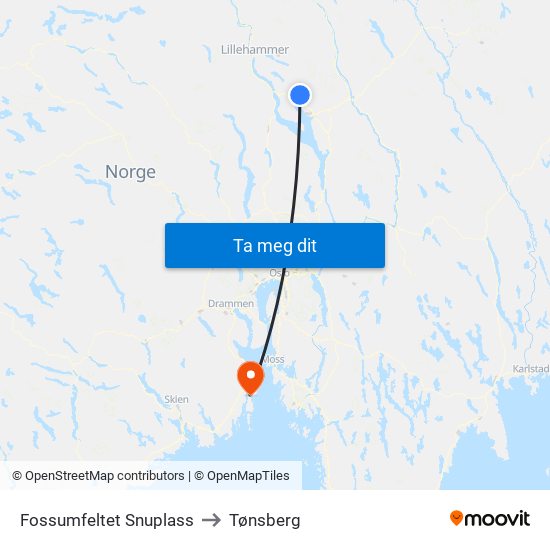 Fossumfeltet Snuplass to Tønsberg map