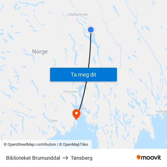 Biblioteket Brumunddal to Tønsberg map