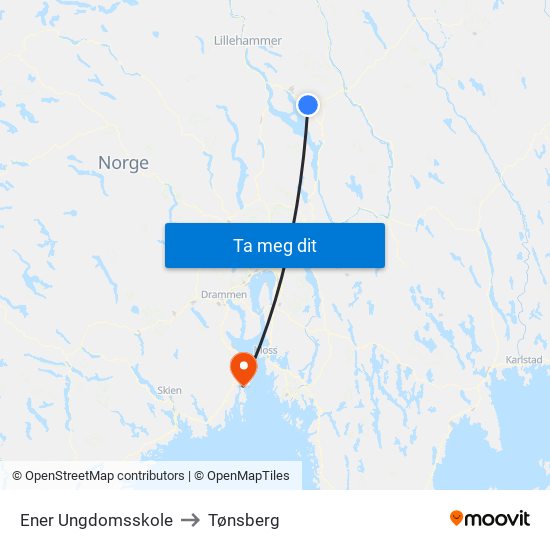 Ener Ungdomsskole to Tønsberg map