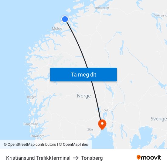 Kristiansund Trafikkterminal to Tønsberg map