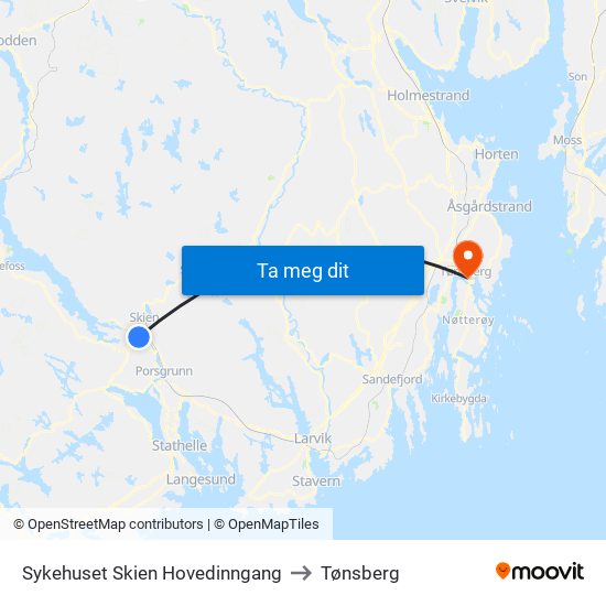 Sykehuset Skien Hovedinngang to Tønsberg map