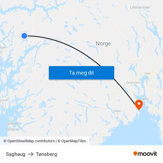 Saghaug to Tønsberg map