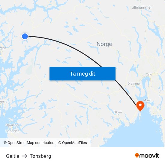 Geitle to Tønsberg map