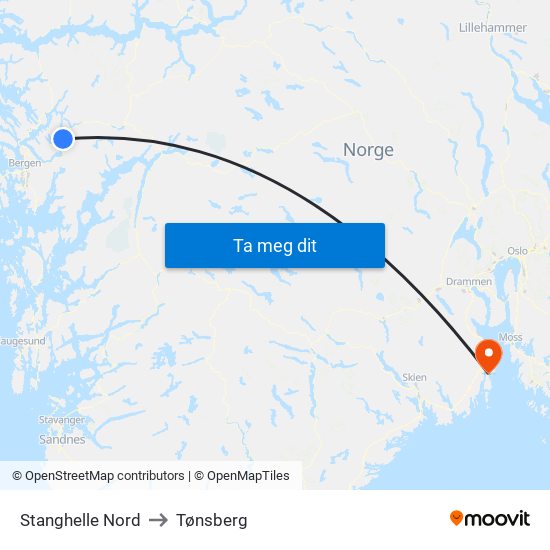 Stanghelle Nord to Tønsberg map