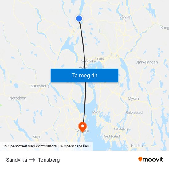 Sandvika to Tønsberg map