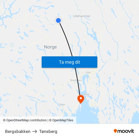 Bergsbakken to Tønsberg map