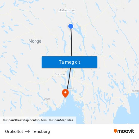 Oreholtet to Tønsberg map