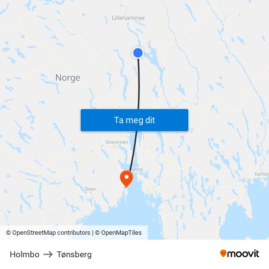 Holmbo to Tønsberg map