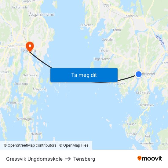 Gressvik Ungdomsskole to Tønsberg map