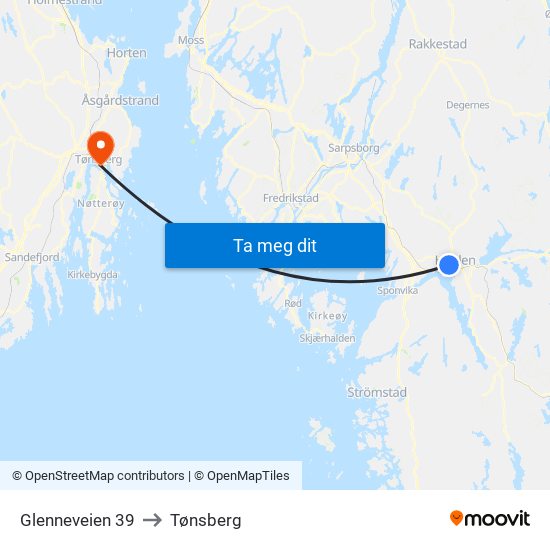 Glenneveien 39 to Tønsberg map