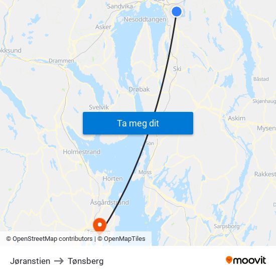 Jøranstien to Tønsberg map