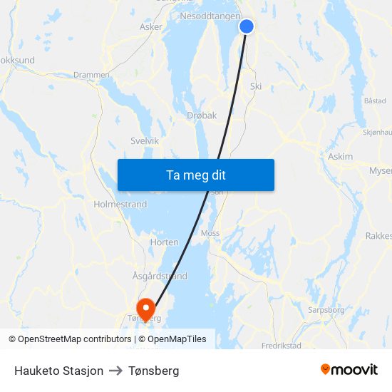 Hauketo Stasjon to Tønsberg map