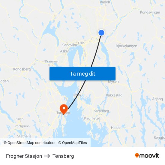Frogner Stasjon to Tønsberg map