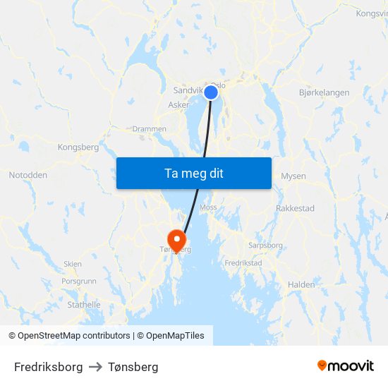 Fredriksborg to Tønsberg map