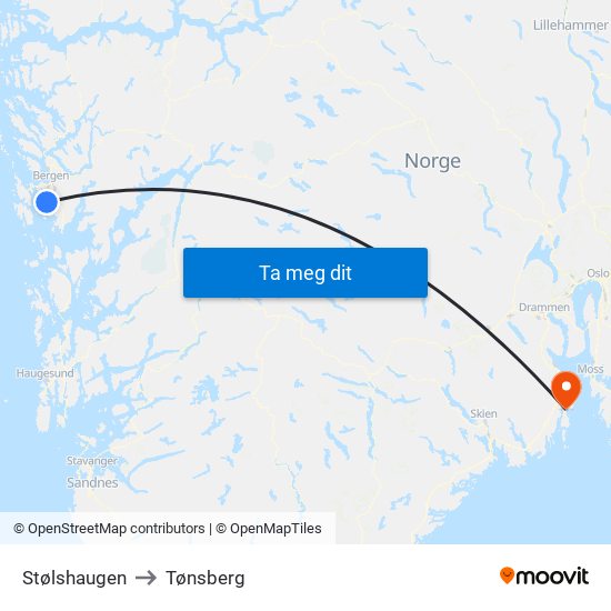 Stølshaugen to Tønsberg map