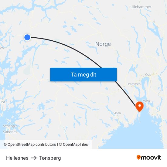 Hellesnes to Tønsberg map