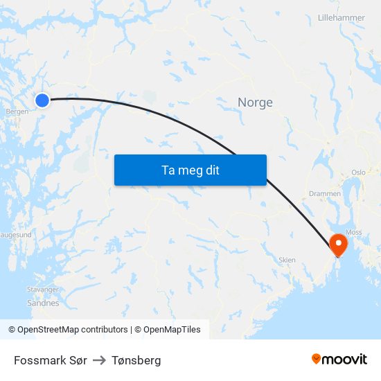 Fossmark Sør to Tønsberg map