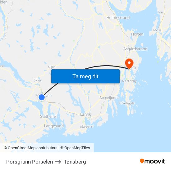 Porsgrunn Porselen to Tønsberg map