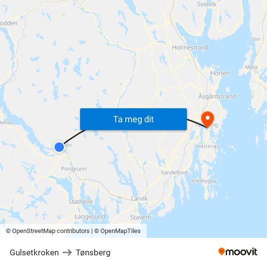 Gulsetkroken to Tønsberg map