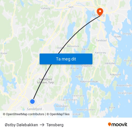 Østby Dølebakken to Tønsberg map