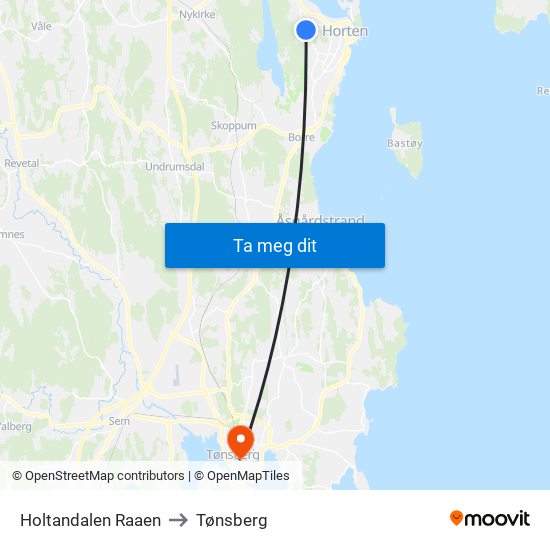Holtandalen Raaen to Tønsberg map