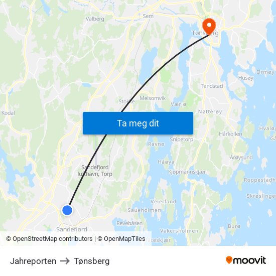 Jahreporten to Tønsberg map