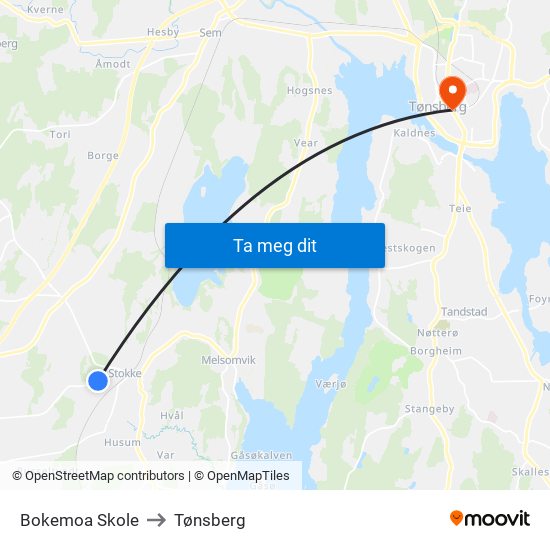 Bokemoa Skole to Tønsberg map