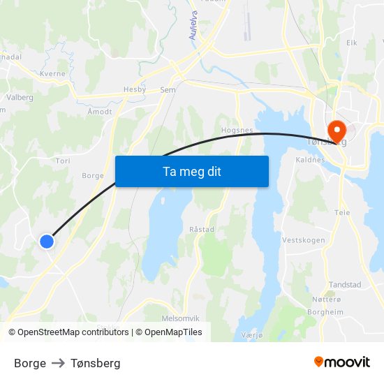 Borge to Tønsberg map