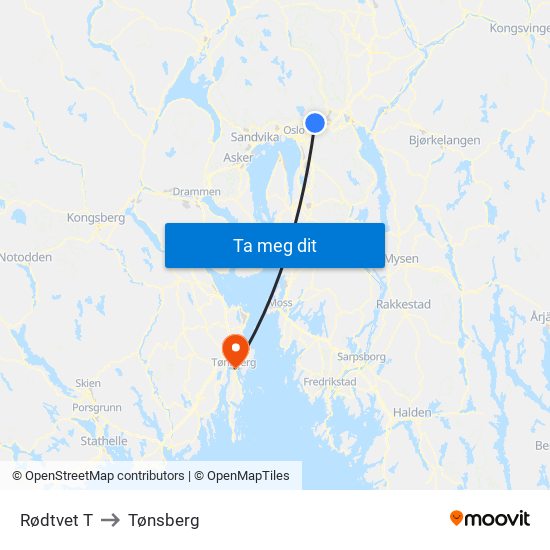 Rødtvet T to Tønsberg map