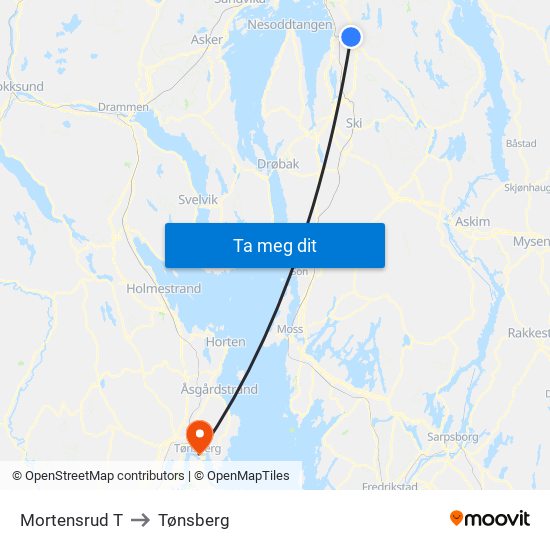 Mortensrud T to Tønsberg map