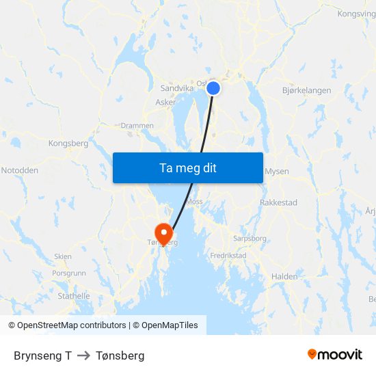 Brynseng T to Tønsberg map