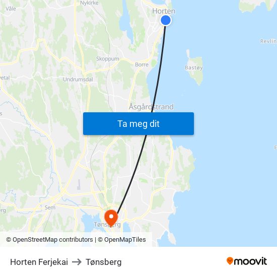 Horten Ferjekai to Tønsberg map