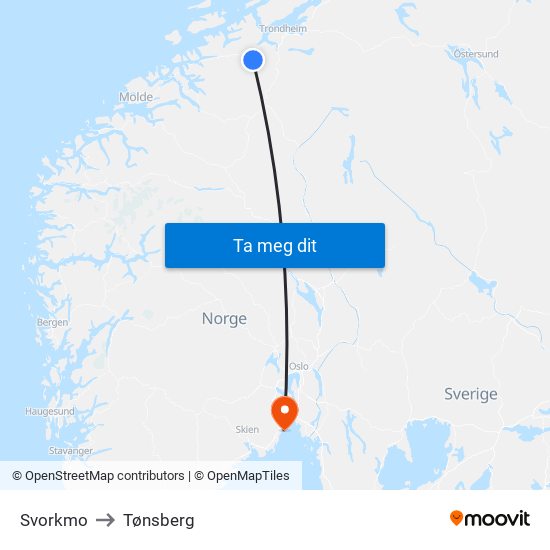 Svorkmo Klinglivegen to Tønsberg map