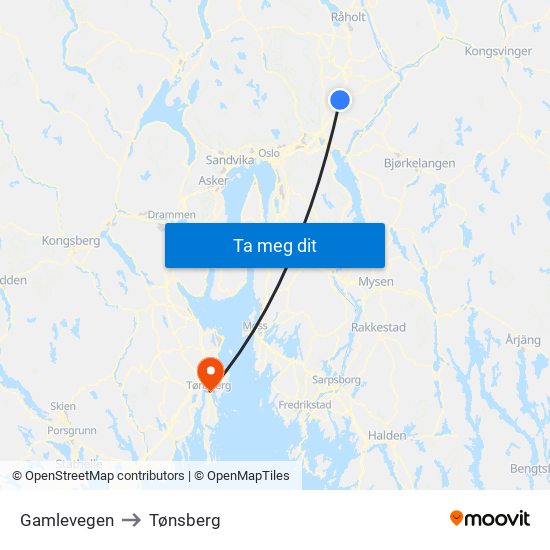 Gamlevegen to Tønsberg map