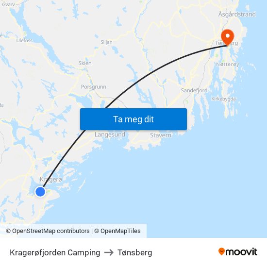 Kragerøfjorden Camping to Tønsberg map