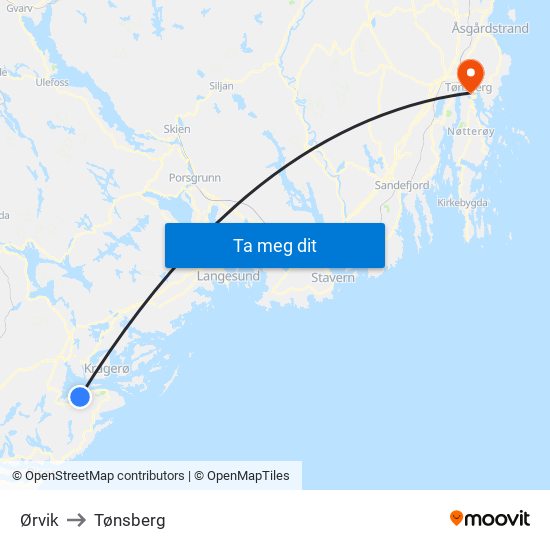 Ørvik to Tønsberg map