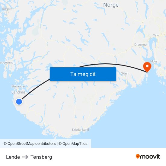 Lende to Tønsberg map